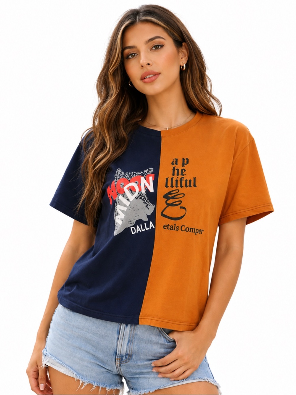 Streetwear Colorblock Split Graphic Tee — Size XS